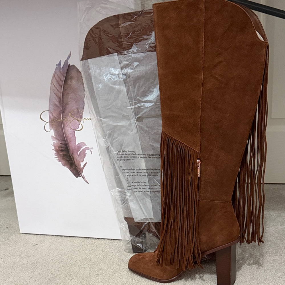 Jessica Simpson Brown Suede Fringe Heeled Boots